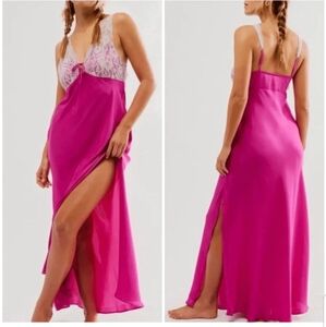 NEW! FREE PEOPLE Country Side Lace Trim Nightgown Color Fushia sz medium NWOT